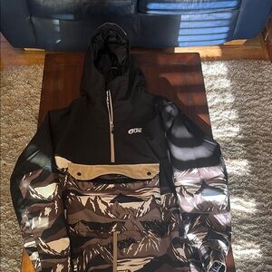 Black and Tan Hooded snowboarding Jacket